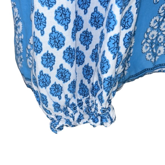J. Crew Blue & White Block Floral Paisley Print Boho Popover Top - M - Picture 13 of 16